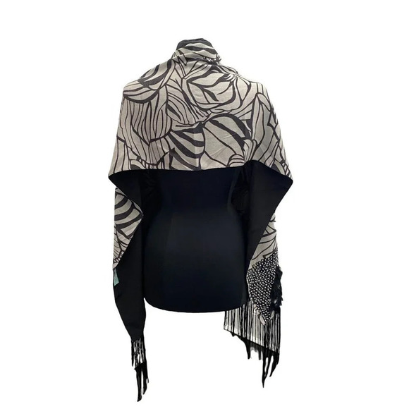 Pashmina Wool Shawl with Silky Tassel Fringe Feathers and Beading NWT - Picture 3 of 14